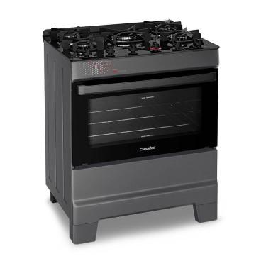 Imagem de Fogão A Gás Mesa De Vidro Forno 84L Esmaltec Ideal Top Glass Titanium 5 Bocas Bivolt