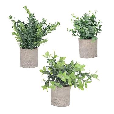 Imagem de TOPINCN TOPINCN 3 Pacotes de Mini Plantas Falsas Em Vasos Artificiais, Plantas de Eucalipto Falsas de Plástico Topiárias de Grama Decorativas para Decoração de Sala de