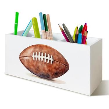 Imagem de YTRGI Organizador de lápis de caneta de futebol americano para mesa, presentes para fãs de futebol americano, placa de bloco de madeira para decoração de mesa de escritório em casa
