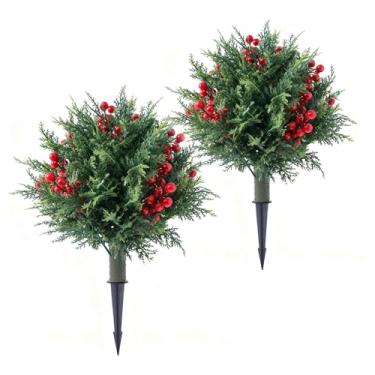 Imagem de Aqur2020 Árvores de Cedro Artificiais, Plantas Perenes Internas e Externas de 17,7 Polegadas, Folhas e Frutos Realistas, Fácil Inserção para Decoração de Jardim, Pátio, Varanda, Varanda