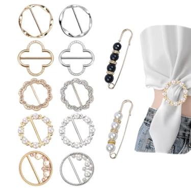 Imagem de 12 peças de clipe de anel de cachecol – slides para cachecóis, camisetas, clipes de gravata para mulheres, clipes redutores de cintura, botões de canto para camisas e lenços de seda