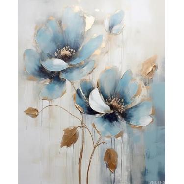 Imagem de VNUIEHG Pintura por números para adultos, flores azuis, pintura por números em tela, arte de desenho de pintura DIY para presente iniciante, 40 x 50 cm, sem moldura