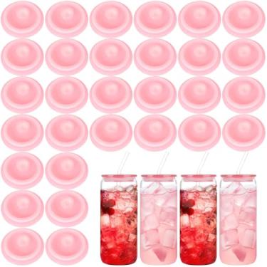 Imagem de Remerry 30 peças de tampas de acrílico para copos de vidro de 473 ml, 590 ml, tampa de frascos de vidro com orifício para canudos e anel de silicone, tampas de copos de vidro, tampa reutilizável para