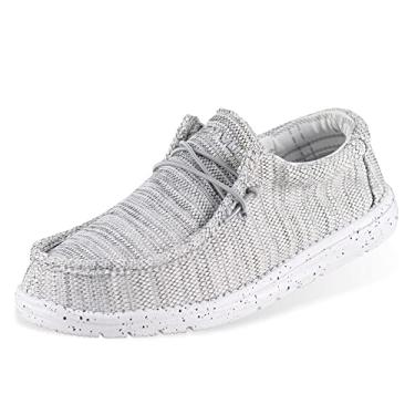 Imagem de ASITVO Mocassim masculino mocassins sapatos casuais leves confortáveis sola macia sapatos de caminhada, Branco, cinza, 9.5