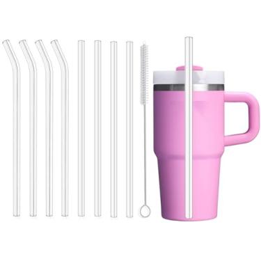 Imagem de Canudos reutilizáveis de 22,5 cm para copo Stanley/Yeti de 590 ml, pacote com 8 canudos de plástico longos com escova de limpeza, canudo de substituição transparente para batido, milkshake | Tritan de