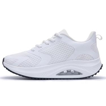 Imagem de BROYON Tênis feminino de caminhada com suporte de arco ortopédico para fascite plantar para alívio da dor e treino de academia EUA 6-11, Branco, 38