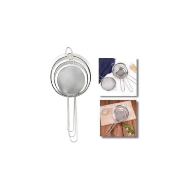 Imagem de Peneira de Cozinha em Aço Inox, 8cm de Diâmetro, 19cm de Altura, Malha Fina, Cabo Longo, para Filtrar Líquidos e Secos