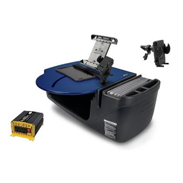 Imagem de AutoExec Mesa de carro Roadmaster para sua estação de trabalho de veículo e escritório móvel, azul, com inversor de potência de 400 watts, suporte para celular, suporte para tablet e clipe de