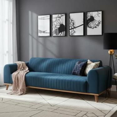 Imagem de Sofá Living Átila 2,10m. Design Retrô. - Leonardi, Azul Marinho - Sued