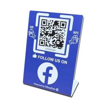 Imagem de Placa de suporte QR e NFC para montra – acesso fácil e rápido à página de mídia social para clientes – perfeita para promover seguimento de redes sociais – Compatível com Facebook