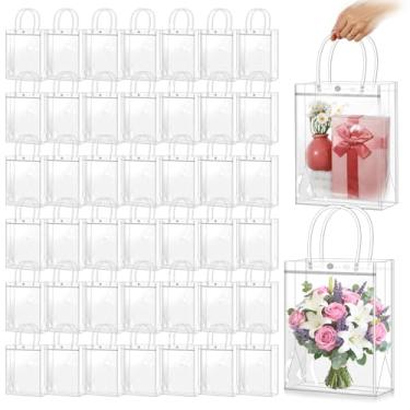 Imagem de IANFAN 60 sacos de presente transparentes com alças, sacolas transparentes reutilizáveis de plástico para presente para o dia das mães, boutique, casamento, aniversário, festa de chá de bebê (24 x 18