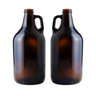 Imagem de FastRack Growlers de vidro âmbar de 1,8 l (pacote com 2) | Jarros de cerveja de 1,9 litro para fabricação caseira, vinho, sidra e kombucha – Jarras de vidro grandes vazias para armazenamento de