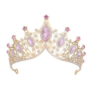 Imagem de Tiaras e coroas de cristal para mulheres - acessórios de cabelo de coroa de princesa para festa de casamento e aniversário - acessórios de strass para noiva (rosa)