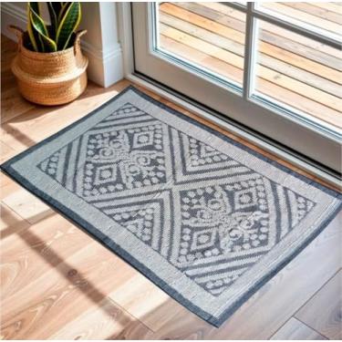 Imagem de Tapete Atoalhado ISTAMBUL, Bege, Cinza Claro, Cinza Escuro, Marrom, com Padrão Geométrico, Lavável na Máquina, 82cm x 52cm (Cinza Escuro)