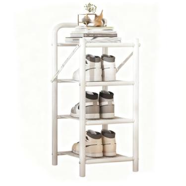 Imagem de SPXMQSS Sapateira Metal, Sapateira Dobrável Economia de Espaço com Prateleira de Malha Armazenamento de Sapatos Fino Sem Montagem Necessário para Entrada, Corredor, Dormitório Branco 4 Animais 30 x 25