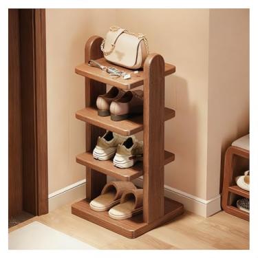 Imagem de SPXMQSS Sapateira de madeira maciça, organizador de sapatos estreito, suporte vertical autônomo, cantos arredondados para entrada, armário, salas de estar, quartos, 4 níveis 30 x 30 x 65 cm