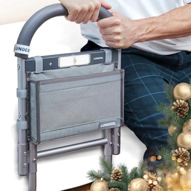 Imagem de Lunderg Trilho auxiliar de cama para idosos com luz ativada por movimento e bolso de armazenamento - trilhos de cama fáceis de instalar para idosos segurança e pós-cirurgia - Ajuda a reduzir quedas e