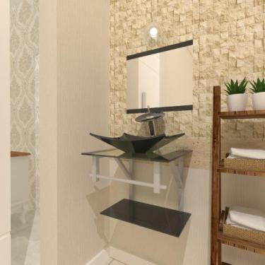 Imagem de Combo 2 em 1 Gabinete de Vidro 45cm para Banheiro Cuba Retangular - Bi