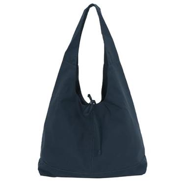 Imagem de Sacola de nylon despojada de cor sólida, bolsa de ombro transversal de grande capacidade, bolsa de ombro, bolsa de viagem universitária, bolsa de mão 2025, Azul, One Size