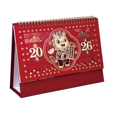 Imagem de Calendário de Mesa 2026,Ornamento do Festival da Primavera | Ano Do Cavalo Com 12 Meses | Para Sala De Aula Escritório Quarto Estar Estudantes Professores Adultos