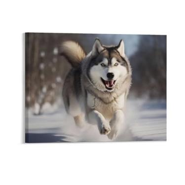 Imagem de HouLaiZhe Pôster de animal engraçado lobo correndo bonito lona parede estética pôsteres decoração de sala de parede impressões galeria sala decoração de parede para quarto sala de estar escritório