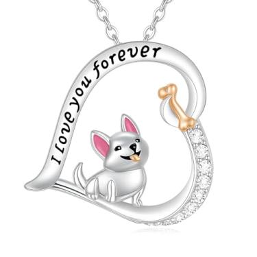 Imagem de Schnauzer, buldogue francês, boxer, colar com pingente de coração de cachorro, aço inoxidável, detalhe de cristal, I Love You Forever, corrente de 50 cm, Adjustable, Aço inoxidável, Zircônia cúbica