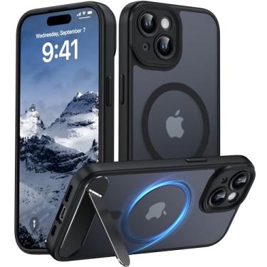 Imagem de AMILIFECASES Capa magnética compatível com iPhone 15, [suporte invisível embutido] [compatível com MagSafe] [proteção total da câmera] Capa de celular fosca translúcida para iPhone 15 de 6,1 polegadas