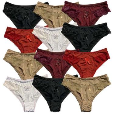 Imagem de Kit 12 Calcinha Tanga Fristyle Em Microfibra Com Renda Lisa Adulto, GG