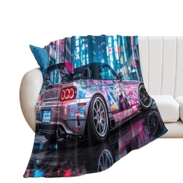 Imagem de HouLaiZhe Cobertor Super Macio Flanela Neon Graffiti JDM Carro S2000 Cobertores de Refrigeração Leve para Sofá-Cama Cadeira Sofá Carro Viagem ao Ar Livre Leve Quente 152 cm x 203 cm