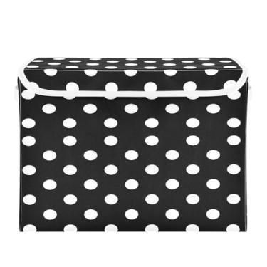 Imagem de CEBUGI Caixotes de armazenamento com tampas, caixa de armazenamento de tecido dobrável, caixas organizadoras de cubo de bolinhas brancas para prateleiras de armário de casa e quarto, 40 x 30 x 30 cm