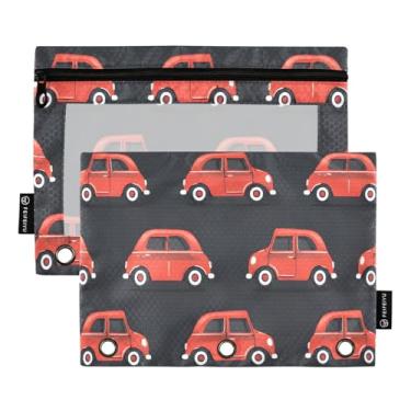Imagem de CEBUGI 3 bolsas de lápis com zíper e janela transparente, 2 pacotes de estojo para exames de sala de aula (carro vermelho)