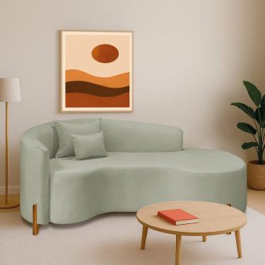 Imagem de Divã Recamier Curvo Sala De Estar Recepção Inglaterra 180cm Pés Madeira Lado Direito Bouclé Verde Oliva