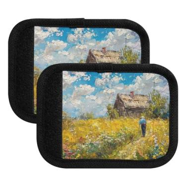 Imagem de Qilmy Belas pinturas rurais de casa de fazenda embalagem com 2 identificadores de bagagem identificadores de bagagem capa de alça confortável para carrinho de bebê, mala de viagem, acessórios de