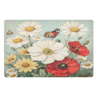 Imagem de Qilmy Lindas flores silvestres capachos para ambientes externos 81 x 50 cm, tapete de boas-vindas interno, tapetes de banho fofos, capacho frontal antiderrapante para entrada, pátio, áreas de alto