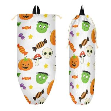 Imagem de xigua Suporte de parede para saco de plástico de Halloween com cordão 1 pacote, organizador de sacolas de supermercado reutilizável para bolsas, meias, roupas íntimas e gravatas