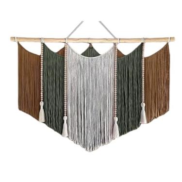 Imagem de Macrame Wall Hanging Tapeçarias de parede grandes, tecidas à mão, com franjas para decoração de casa, feitas com corda de algodão e contas de madeira.(140x100cm/55.1x39.4in)