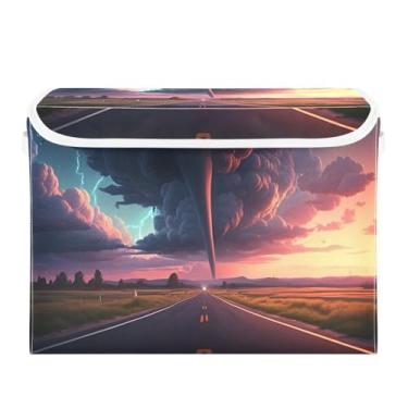 Imagem de CEBUGI Caixotes de armazenamento com tampas, caixa de armazenamento de tecido dobrável, cubo de tornado, caixas organizadoras para prateleiras de quarto de armário de casa 40 x 30 x 39 cm