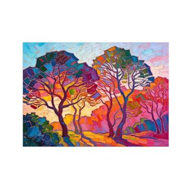 Imagem de Pôster de arte de parede abstrata - paisagem de árvore colorida - imagem de decoração moderna - impressão em tela para sala de estar escritório 60 x 85 cm 24 x 33 polegadas sem moldura