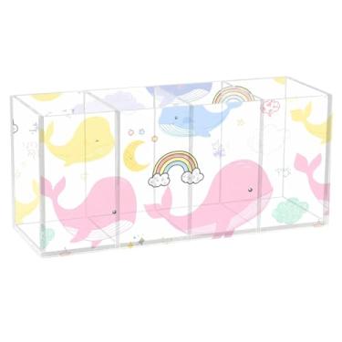 Imagem de Burbuja Baleias de desenho animado em acrílico pastel, porta-canetas, 4 compartimentos, suporte de lápis transparente para pincéis de maquiagem, acessórios de mesa de escritório em casa