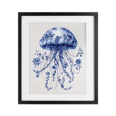 Imagem de Stupell Industries Funky Vintage Toile Jellyfish Impressão emoldurada preta sob vidro, design por Lettered and Lined, 16 x 13
