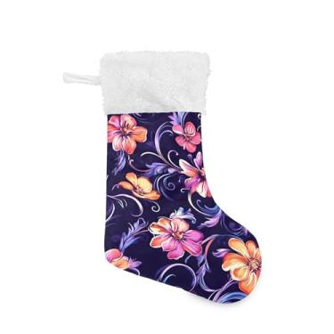 Imagem de xigua Meia de Natal floral colorida personalizada grande meia de doces presente para pendurar meias de Natal para decoração de festa de férias em família, decoração de lareira