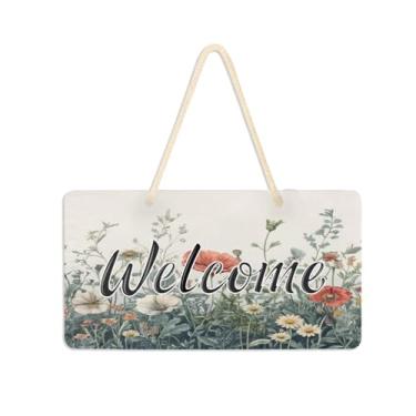 Imagem de Burbuja Placa de boas-vindas de flores vintage para porta da frente, placa de boas-vindas de PVC para pendurar na parede varanda casa de fazenda, decoração de feriados, 15 x 28 cm