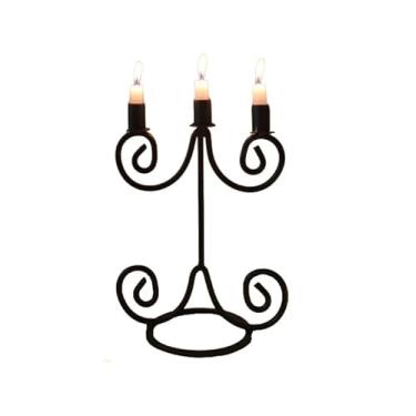 Imagem de Candelabro de Ferro Preto Fosco – Triplice Porta Vela Artesanal, Ornamentado para Mesa Central