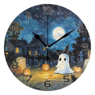 Imagem de YETTASBIN Relógio de parede fantasma de Halloween, silencioso, sem tique-taque, operado por bateria, relógio redondo decorativo criativo para cozinha, sala de estar, banheiro, decoração de escritório