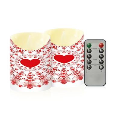 Imagem de Wassud Pacote com 2 velas mandalas redondas sem chama de dia dos namorados com controle remoto, velas realistas cintilantes com temporizador, velas decorativas para Natal, casamento, festa, decoração