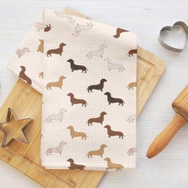 Imagem de Toalhas de cozinha fofas de dachshund, toalhas de prato de dachshund para cozinha, toalha de mão altamente absorvente, presentes de cachorro Weiner para mulheres, toalha de secagem de 35 x 61 cm