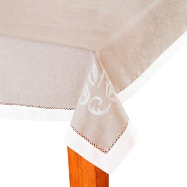 Imagem de Toalha De Mesa Bordada Ponto Ajour Tecido Poli Linho 180Cm