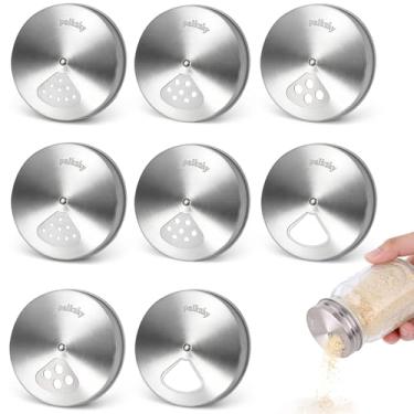 Imagem de Palksky Tampas de coqueteleira Mason Jar de aço inoxidável, pacote com 8 tampas de conserva de boca regular para especiarias, semente de coentro, alho/alecrim em pó, dispensador de temperos com bico