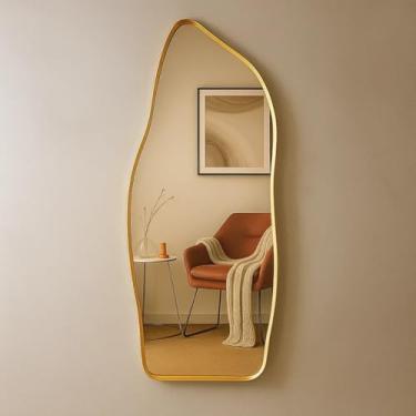 Imagem de Espelho Orgânico Magnus Lopazzi 90x40cm com Moldura Dourada – Decorativo para Banheiro, Quarto e Sala Design Moderno