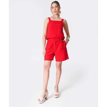 Imagem de Short Feminino Alfaiataria Cinto Marisa-86002, Vermelho, 42